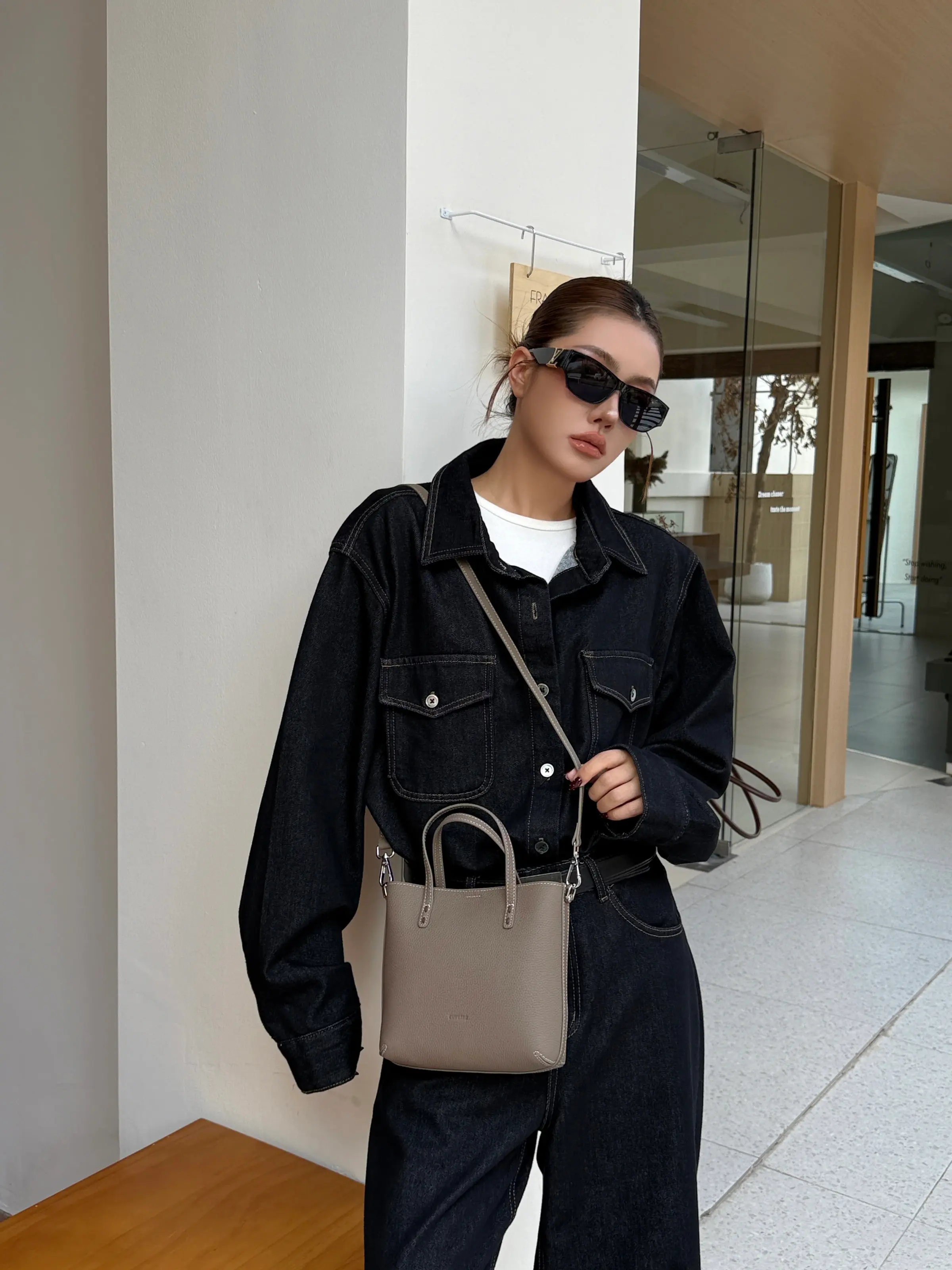 Lena Taupe Top-Handle Tote Bag — view 2