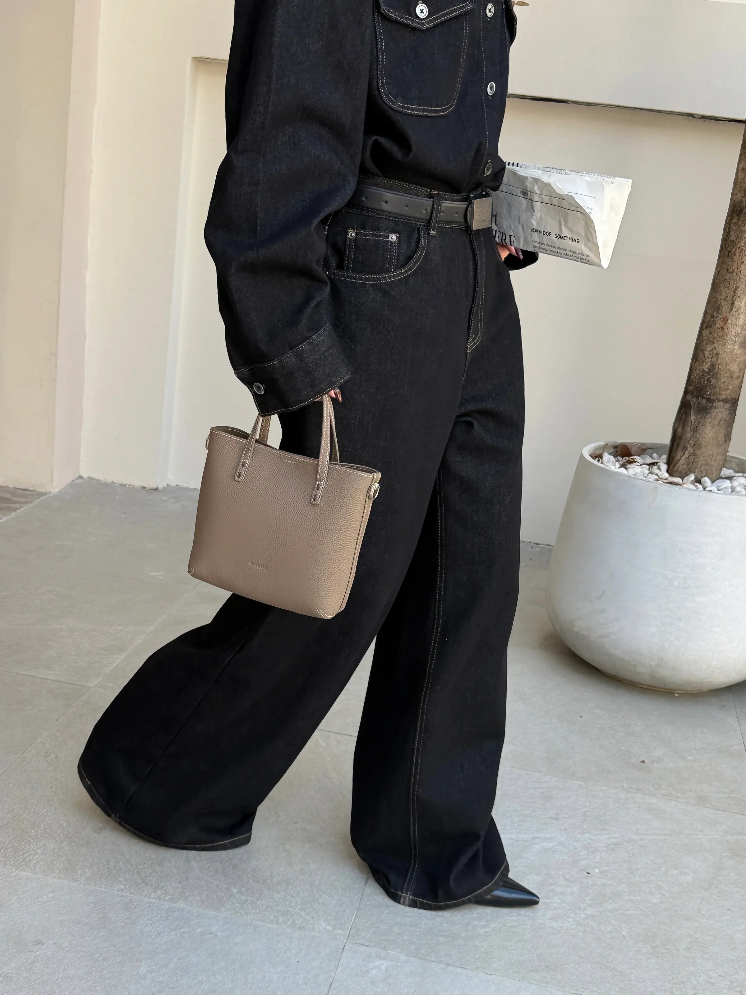 Lena Taupe Top-Handle Tote Bag — view 12